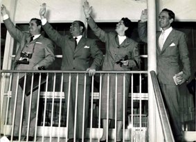 At Ciampino waving with Silvana Pampanini and Massimo Girotti